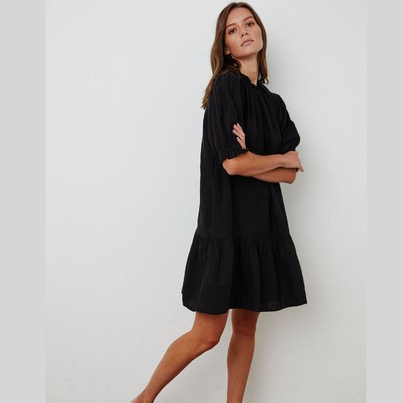 Velvet By Graham & Spencer Bernice Black Linen Mini Shift Dress size Small - Picture 3 of 13